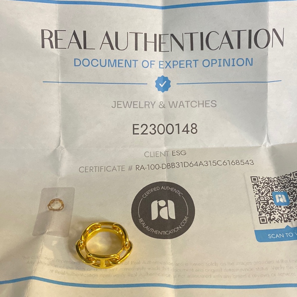 Hermes Regate Gold Plated Scarf Ring NEW W/COA Size 9 Men/Women